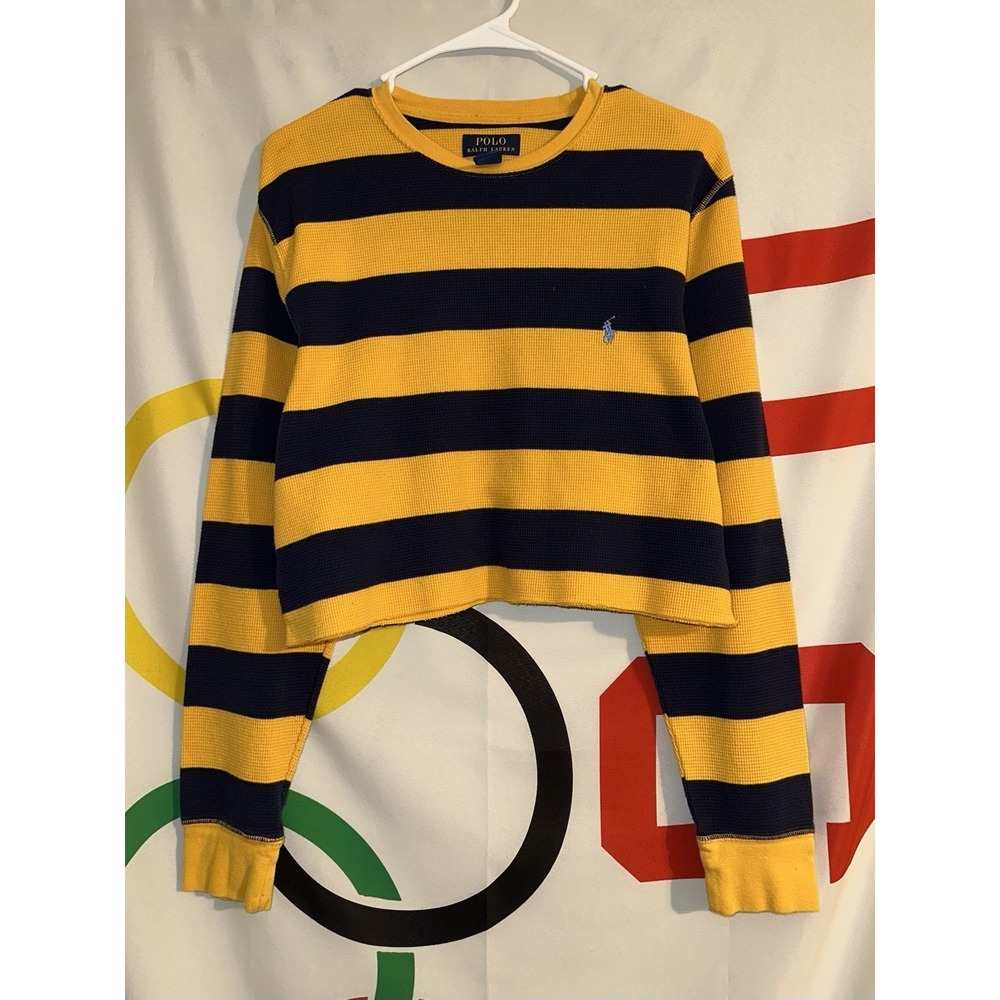 Polo by Ralph Lauren Yellow and Navy Striped Long Sleeve Tee